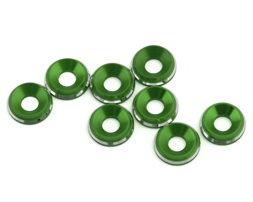 1UP Racing 3mm LowPro Countersunk Washers (Green Shine) (8)