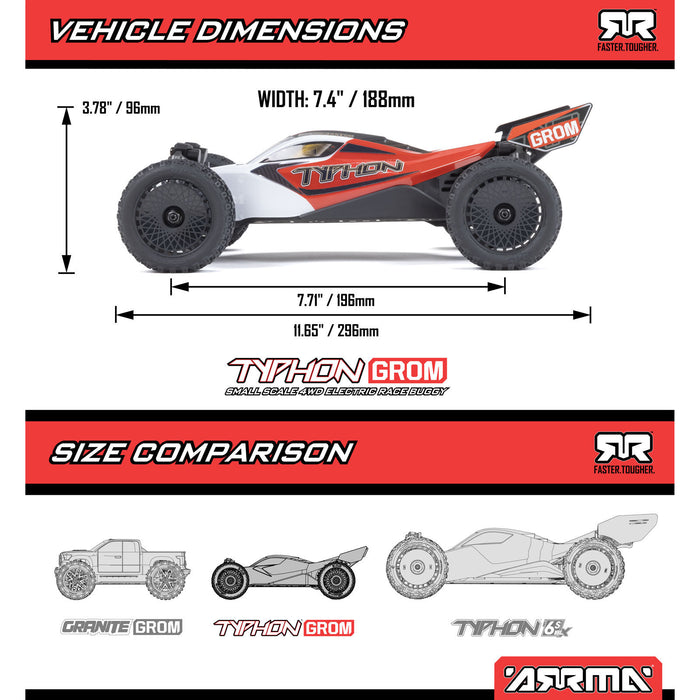 TYPHON GROM MEGA 380 Buggy RTR brossé 4X4 à petite échelle avec batterie et chargeur, bleu/argent