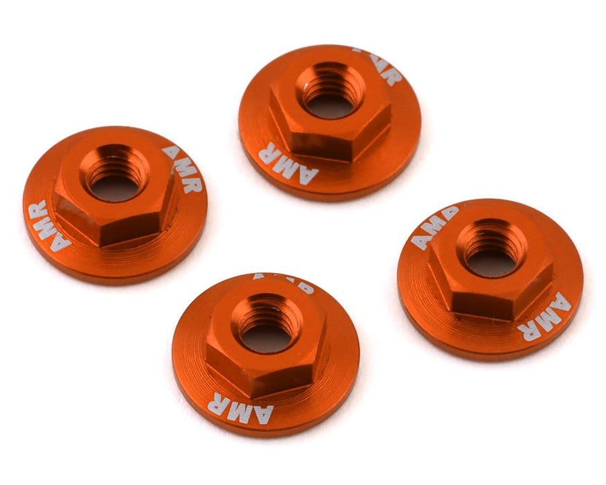 AMR 4mm Aluminum Serrated Flange Nut (Orange) (4)