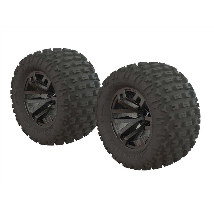Arrma 'Fortress MT' Tire on Gun Metal Wheels, OD 5.0" (2)