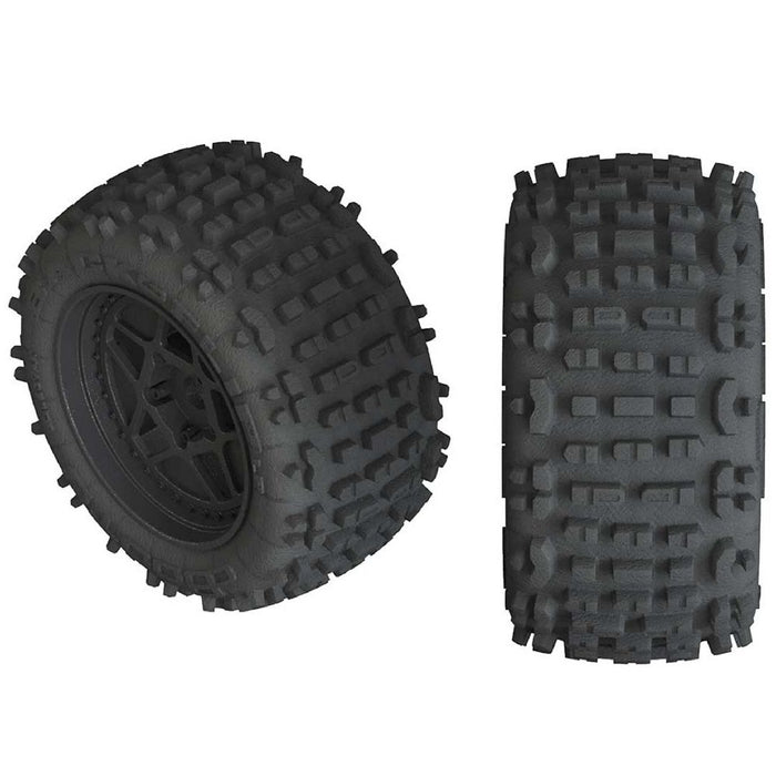 Arrma 'Backflip LP 4S' Tire, 17mm Hex, Black Wheel, OD 6.10"(2)