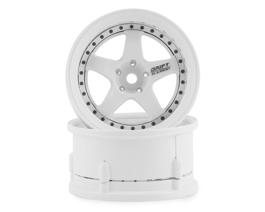 DS Racing Drift Element 5 Spoke Drift Wheels (Triple White w/Black Rivets) (2)