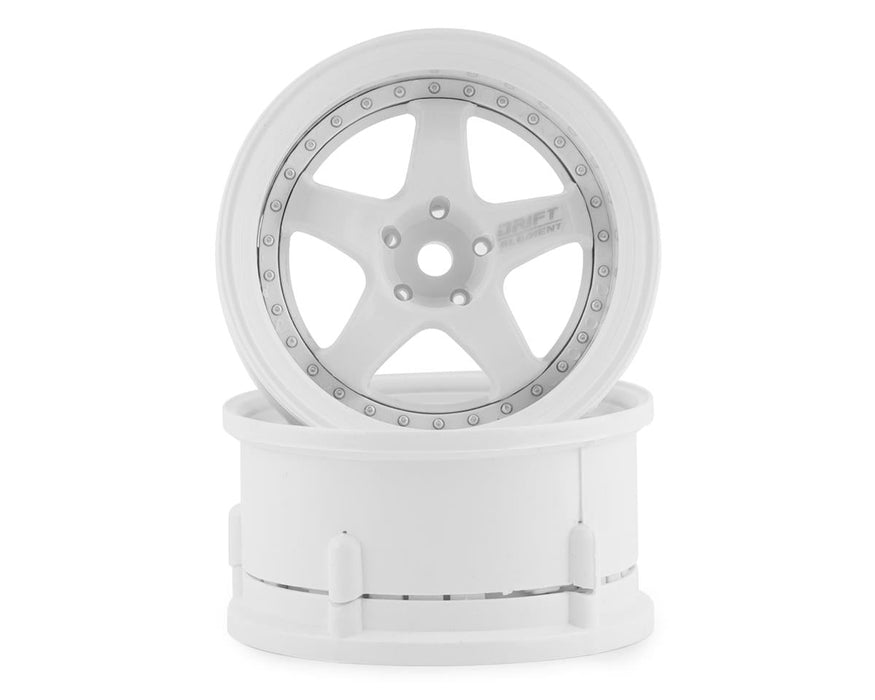 DS Racing Drift Element 5 Spoke Drift Wheels (Triple White w/Silver Rivets) (2)