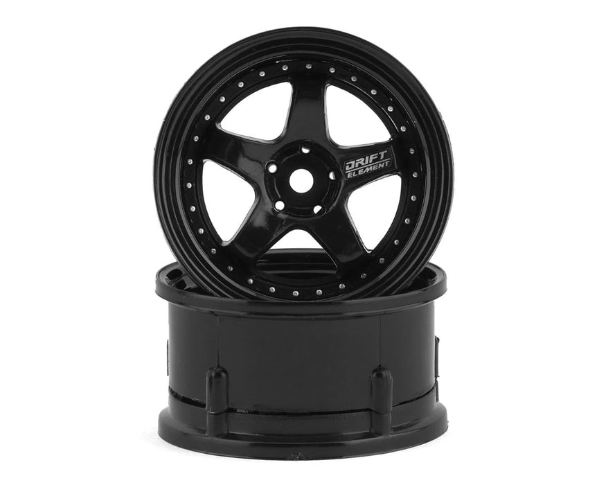 DS Racing Drift Element 5 Spoke Drift Wheels (Triple Black w/Silver Rivets) (2)
