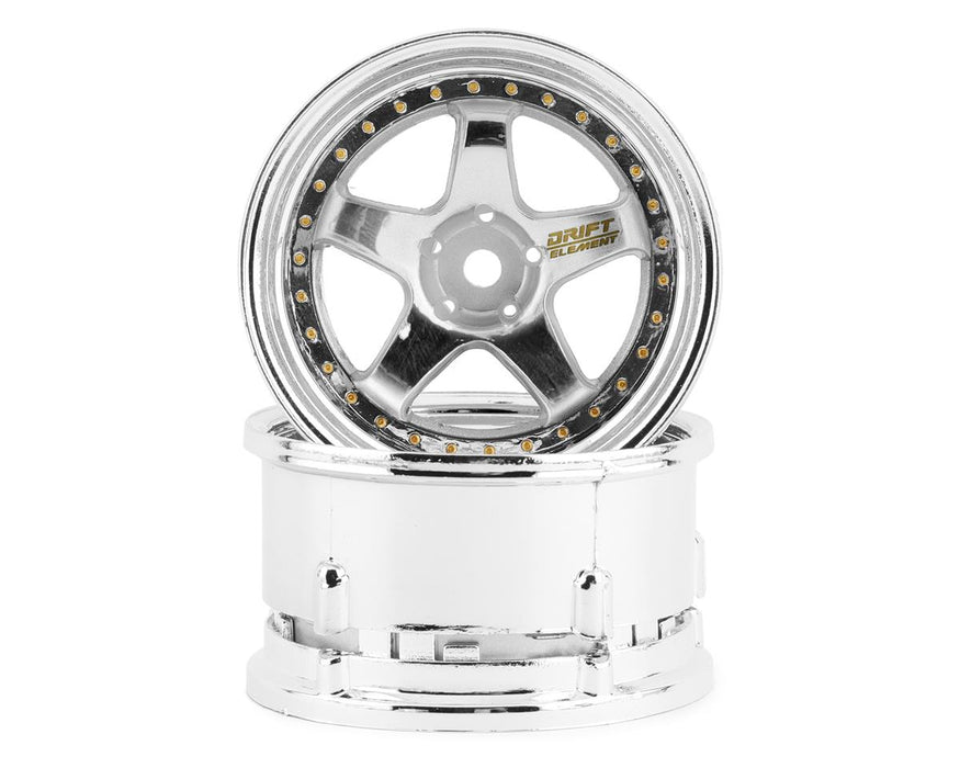 DS Racing Drift Element 5 Spoke Drift Wheels (Triple Chrome w/Gold Rivets) (2)