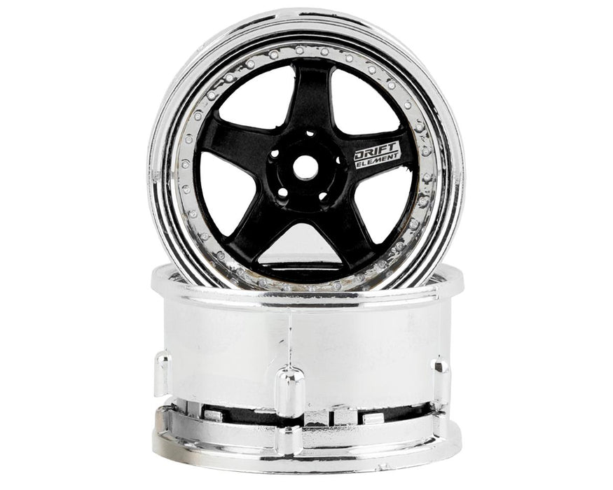 DS Racing Drift Element 5 Spoke Drift Wheels (Black & Chrome) (2)