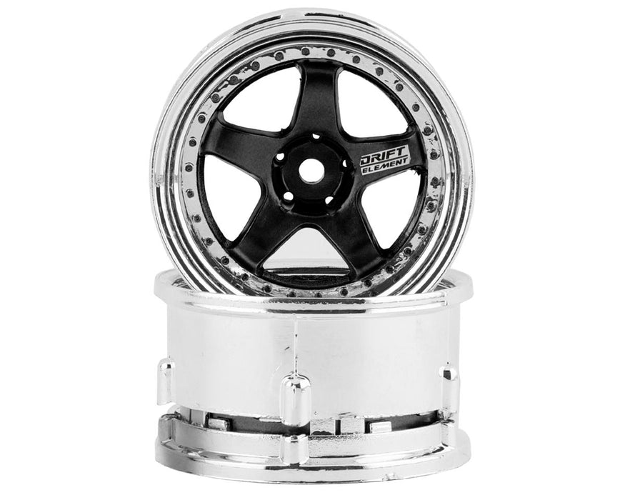 DS Racing Drift Element 5 Spoke Drift Wheels (Black & Chrome w/Black Rivets) (2)