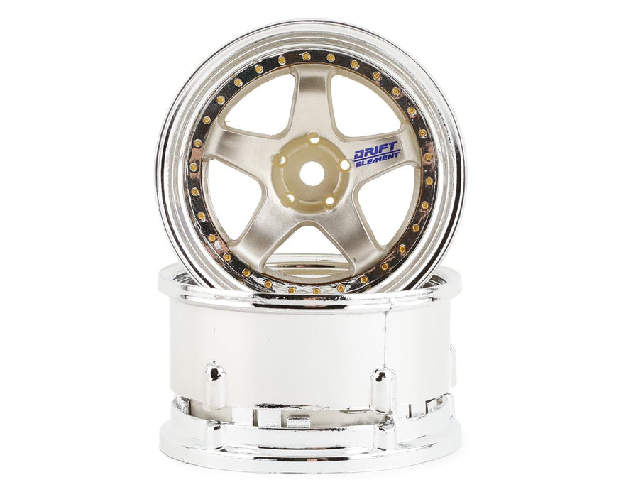 DS Racing Drift Element 5 Spoke Drift Wheels (Gold & Chrome w/Gold Rivets) (2)