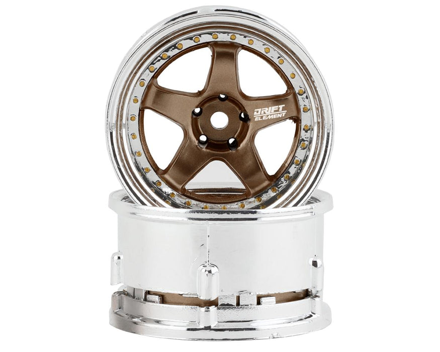 DS Racing Drift Element 5 Spoke Drift Wheels (Bronze & Chrome) (2)