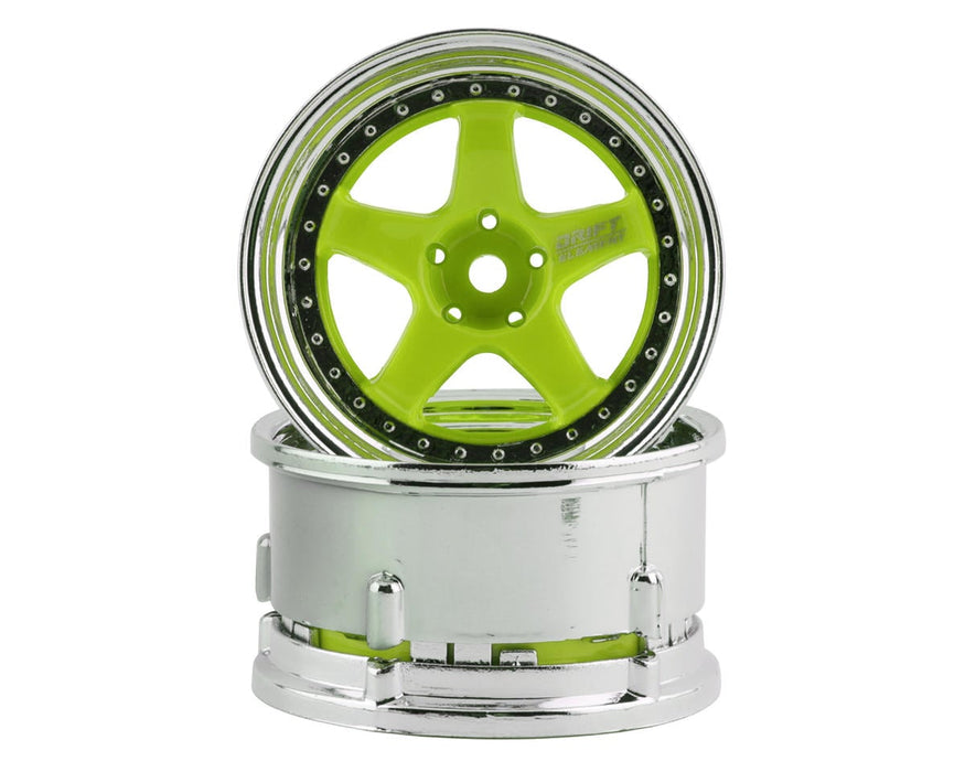 DS Racing Drift Element 5 Spoke Drift Wheel (Green Face/Chrome Lip/Chrome Rivet)
