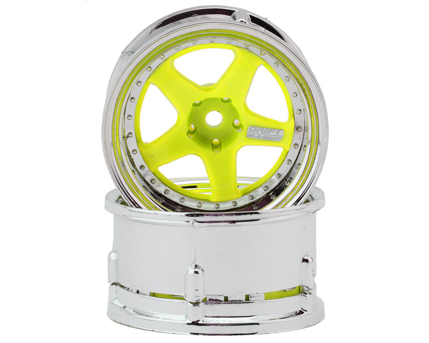 DS Racing Drift Element 5 Spoke Drift Wheels (Yellow w/Chrome Lip & Rivets)