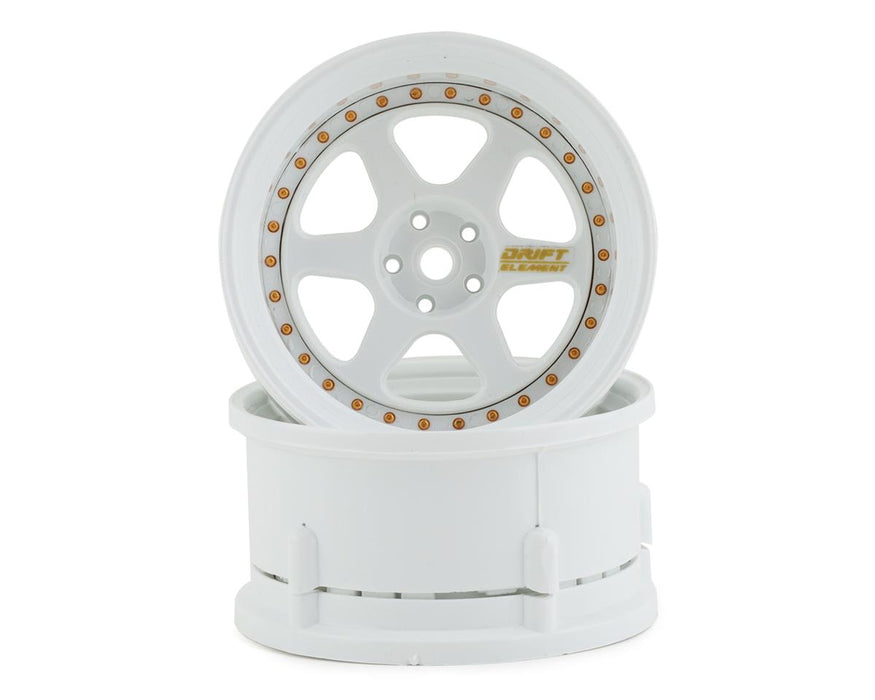 DS Racing Drift Element 6 Spoke Drift Wheels (Triple White w/Gold Rivets) (2)