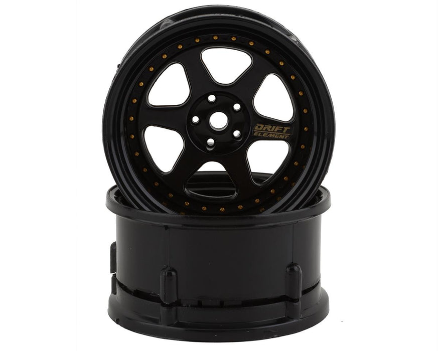 DS Racing Drift Element 6 Spoke Drift Wheels (Triple Black w/Gold Rivets) (2)