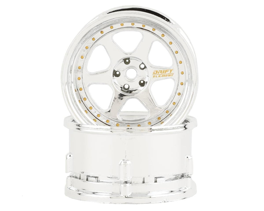DS Racing Drift Element 6 Spoke Drift Wheels (Triple Chrome w/Gold Rivets) (2)