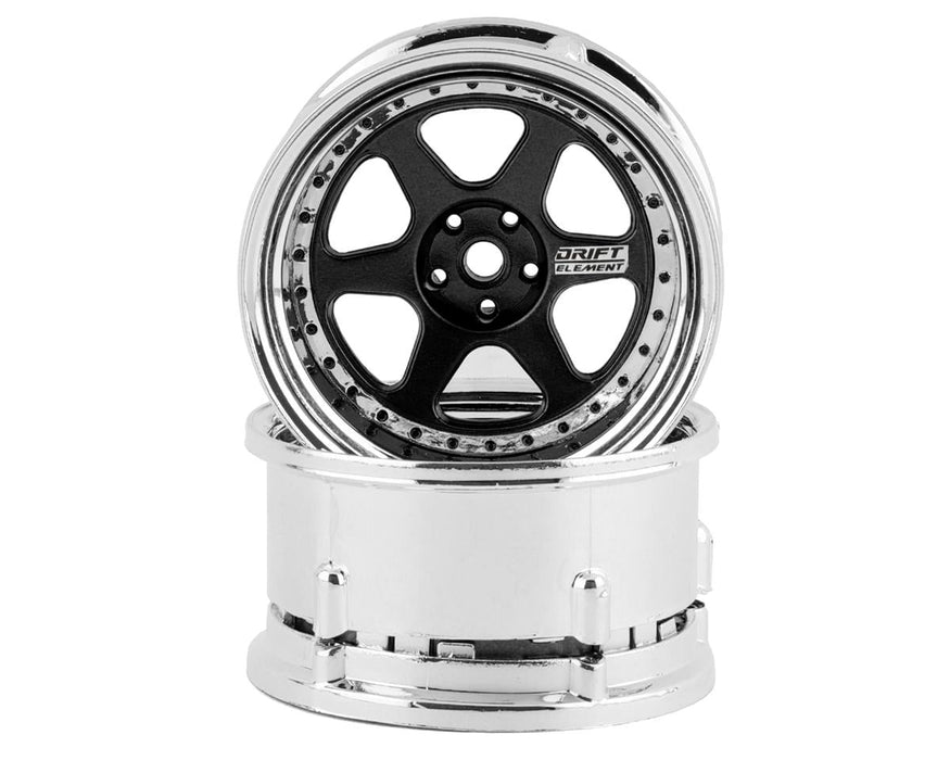 DS Racing Drift Element 6 Spoke Drift Wheels (Black & Chrome) (2)