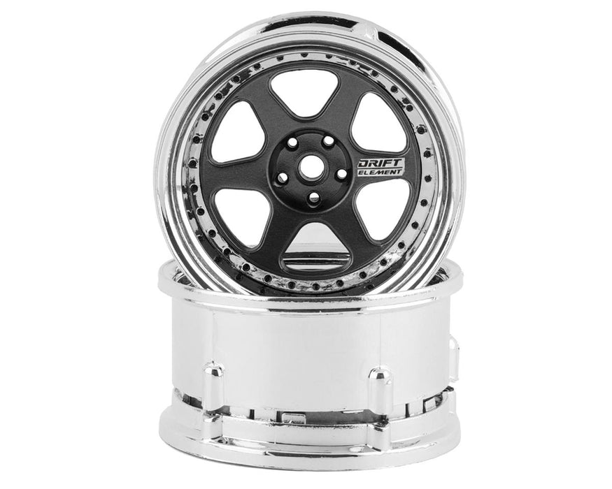 DS Racing Drift Element 6 Spoke Drift Wheels (Gunmetal w/Black Rivets) (2)
