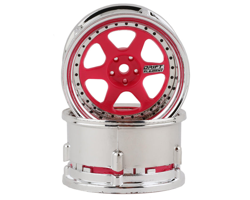 DS Racing Drift Element 6 Spoke Drift Wheels (Pink Face/Chrome Lip/Black Rivets)