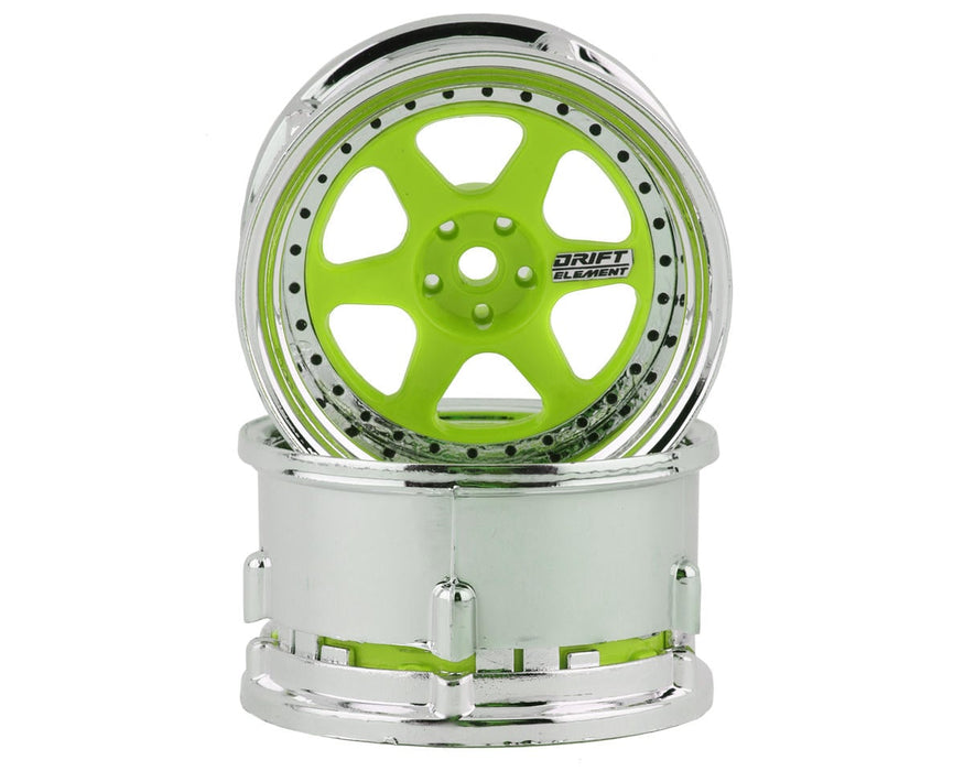 DS Racing Drift Element 6 Spoke Drift Wheel (Green Face/Chrome Lip/Black Rivets)