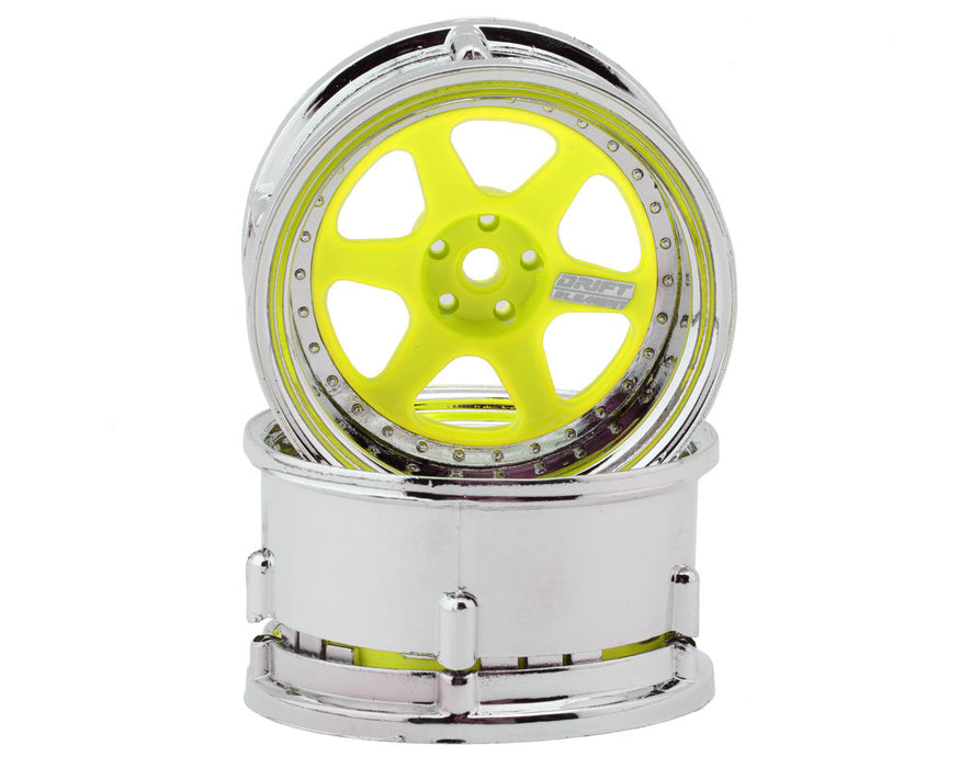 DS Racing Drift Element 6 Spoke Drift Wheels (Flu Yellow/Chrome Lip & Rivets)