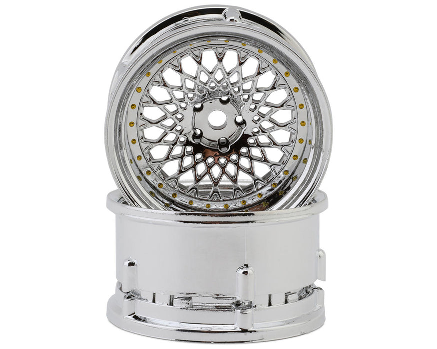 DS Racing Element Mesh 1/10 Drift Wheels (Tri Chrome w/Gold Rivets) (2)