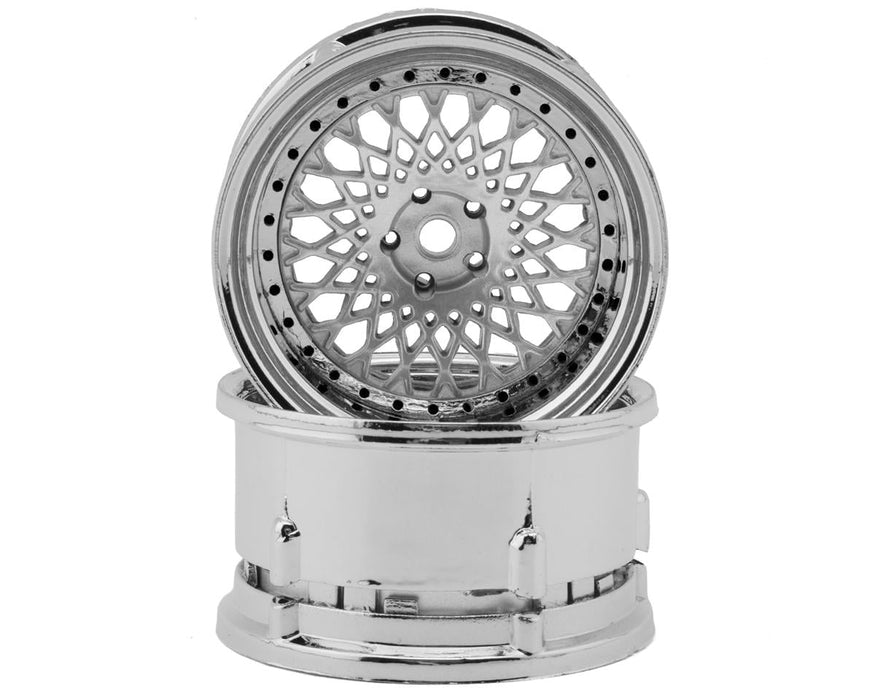 DS Racing Element Mesh 1/10 Drift Wheels (Silver w/Chrome Lip & Black Rivets)