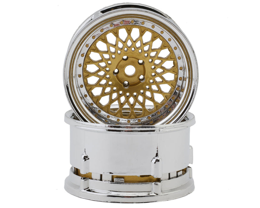 DS Racing Element Mesh 1/10 Drift Wheels (Gold w/Chrome Lip & Gold Rivets)