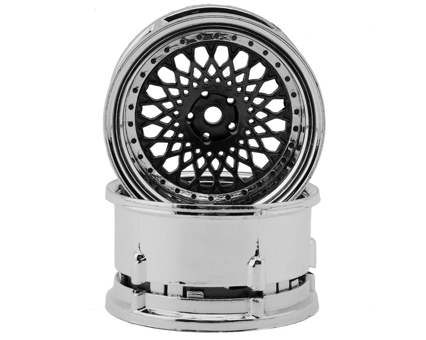 DS Racing Element Mesh 1/10 Drift Wheels (Gunmetal w/Chrome Lip & Black Rivets)