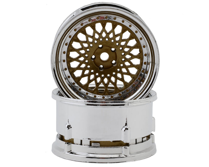 DS Racing Element Mesh 1/10 Drift Wheels (Bronze w/Chrome Lip & Gold Rivets)