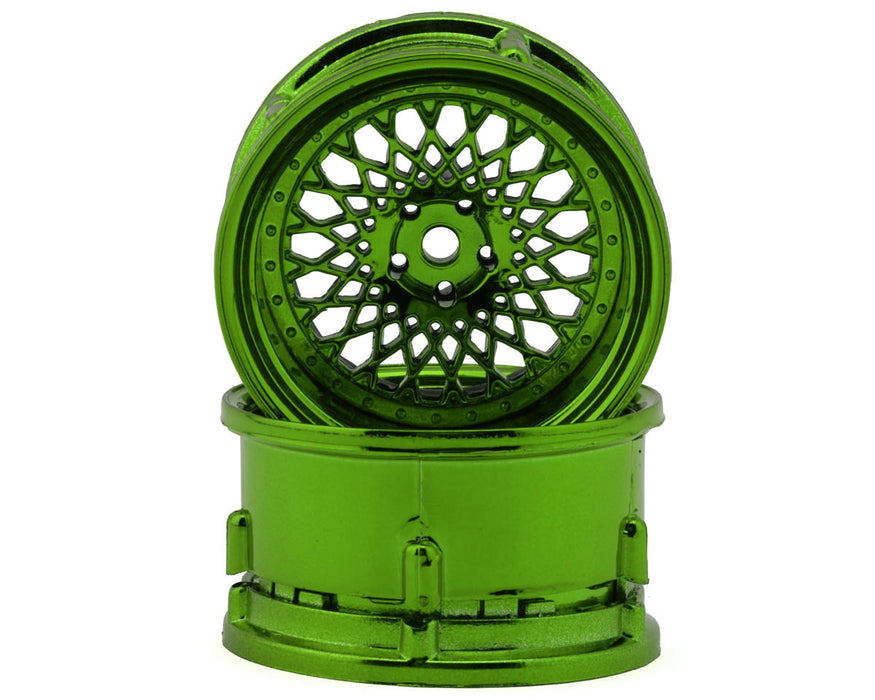 DS Racing Element Mesh 1/10 Drift Wheels (Green Chrome) (2) (Adjustable Offset)