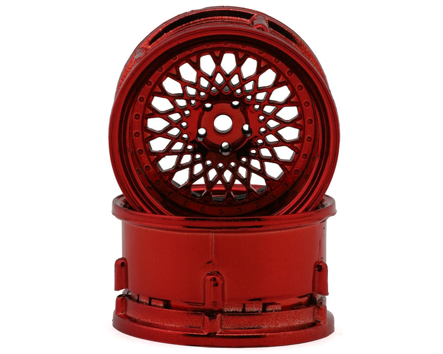 DS Racing Element Mesh 1/10 Drift Wheels (Red Chrome) (2) (Adjustable Offset)
