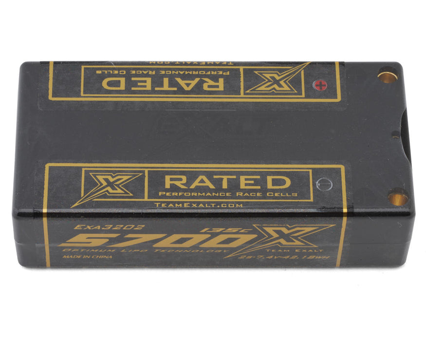 Team Exalt "X-Rated" Shorty 2S 135C LiPo Battery (7.4V/5700mAh) w/5mm Connectors