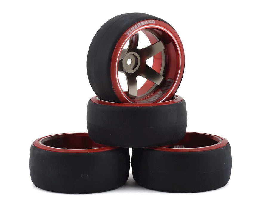 Firebrand RC Aluminum High-Five D2M12 Pre-Mounted Drift Tires (Red/Gun Metal)
