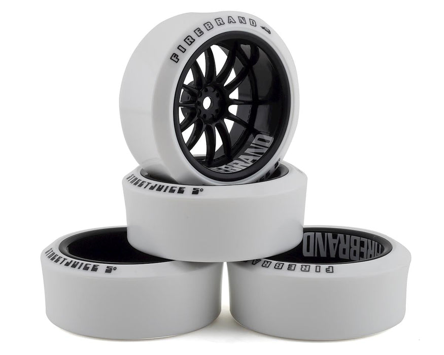 Firebrand RC Char XDR9 5° Pre-Mounted Slick Drift Tires (4) (Black/White)
