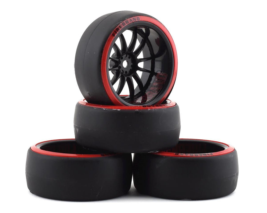 Firebrand RC Char D29R Pre-Mounted 2-Piece Slick Drift Tires (4) (Black/Red)