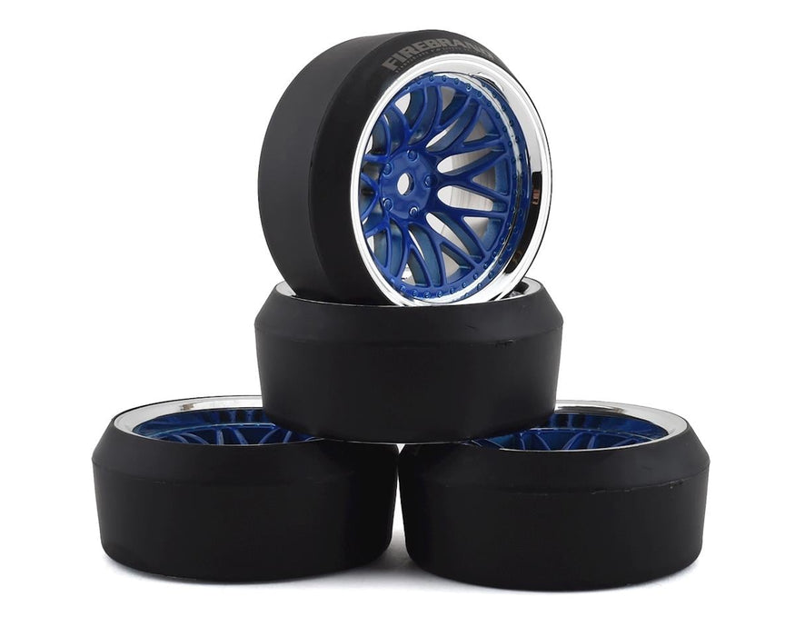 Firebrand RC Darkmatter XDR9 5° Pre-Mounted Slick Drift Tires (4) (Blue/Chrome)