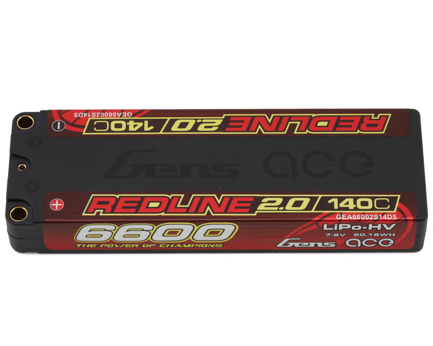 Gens Ace Redline 2.0 2S Standard LiHV Battery 140C (7.6V/6600mAh) w/5mm Bullets