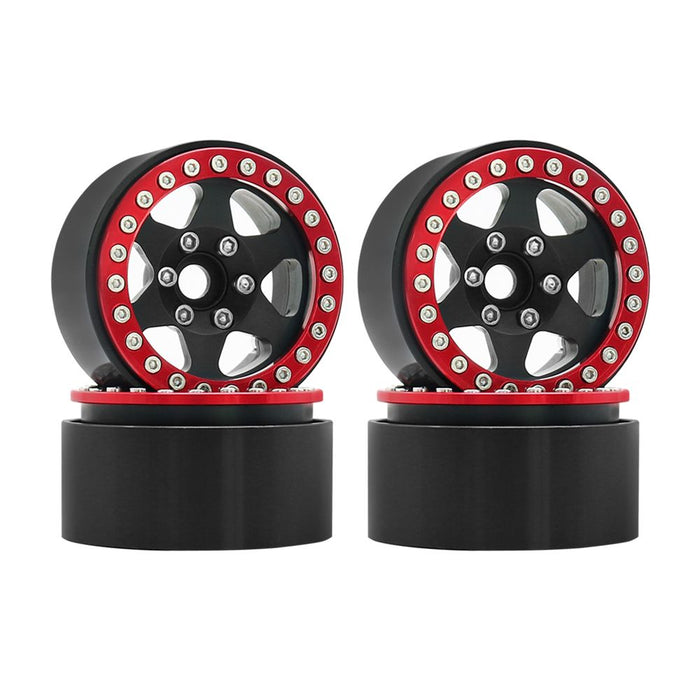 Hobby Details 1.9"Aluminum Wheels-6 Star (4)  Black / Red Ring