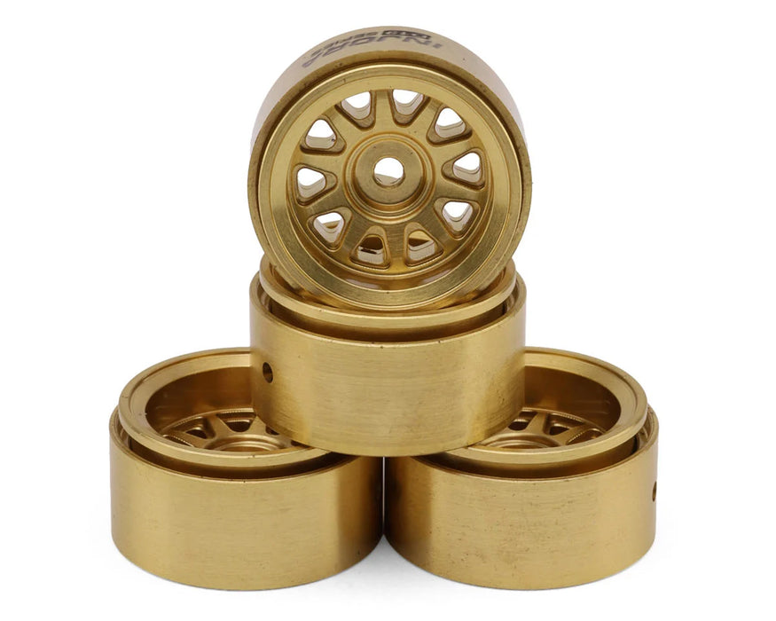 Injora 0.7" D19 Multi-Spoke Brass Micro Crawler Beadlock Wheels (Gold) (4) (15.1g ea) (-1.5mm Offset)
