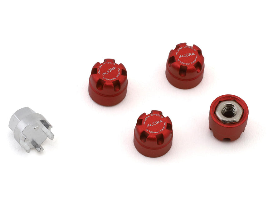 Injora 2.5mm Aluminum Wheel Cap Lock Nuts (Red) (4)