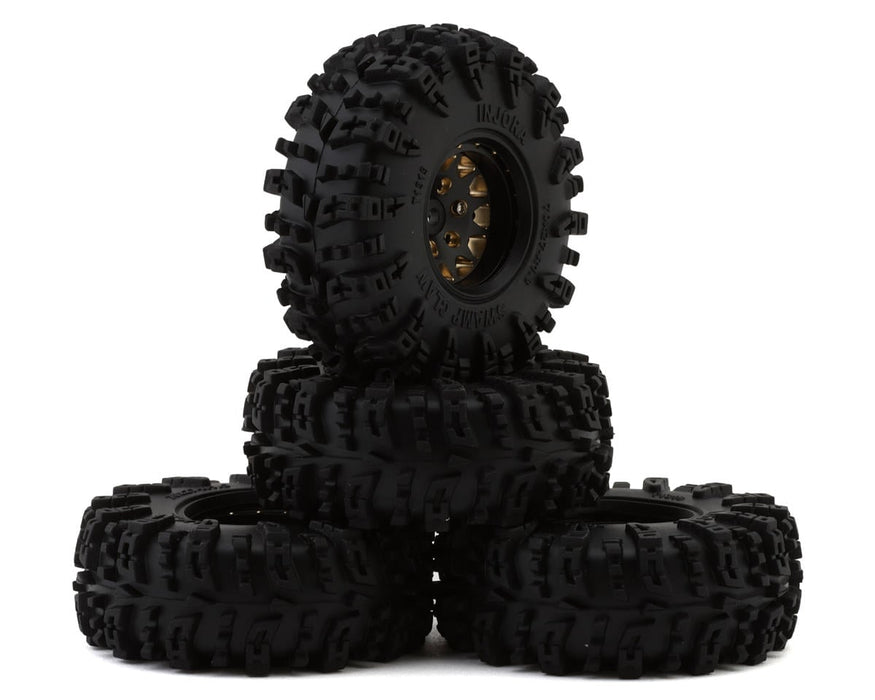 Injora 1.3" Deep Dish Brass Micro Crawler Beadlock Wheels w/Swamp Claw Tires