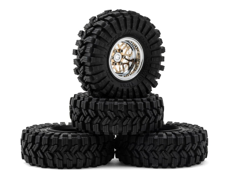 Injora 1.0" Deep Dish Aluminum Micro Crawler Beadlock Wheels w/Swamp Claw Tires