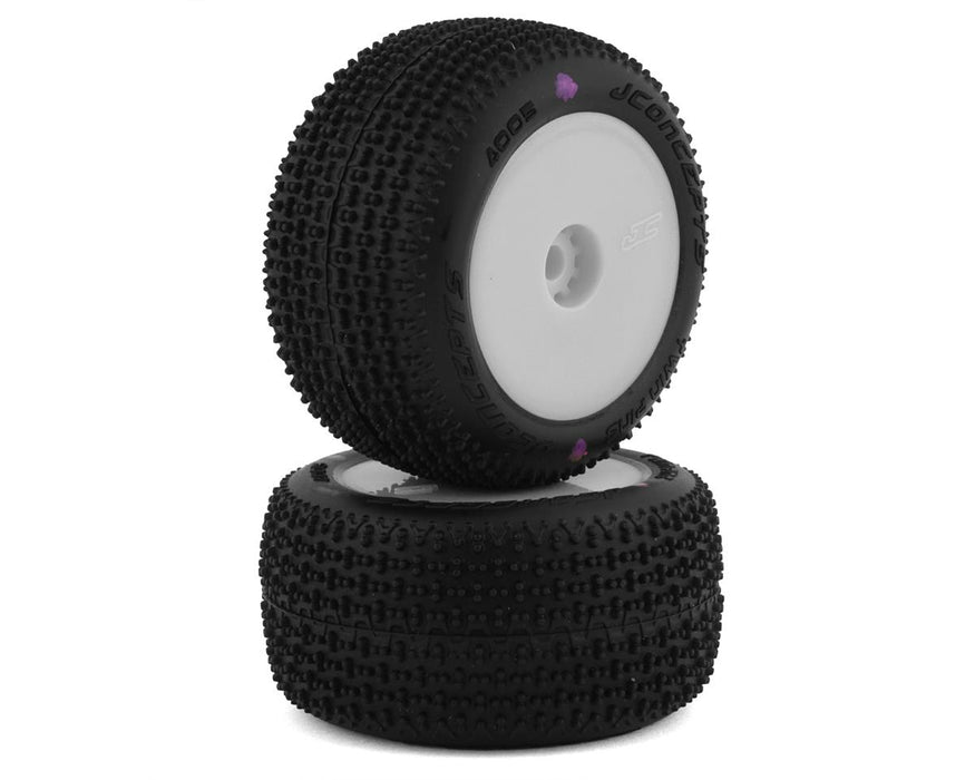 JConcepts Mini-B/Mini-T Twin Pin Pre-Mounted Rear Tires (White) (2) (Pink)