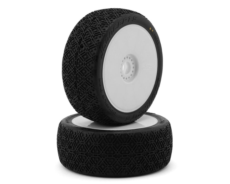 JConcepts Double Bar Pre-Mounted 1/8 Buggy Tires (2) (White) (G2 - Medium)