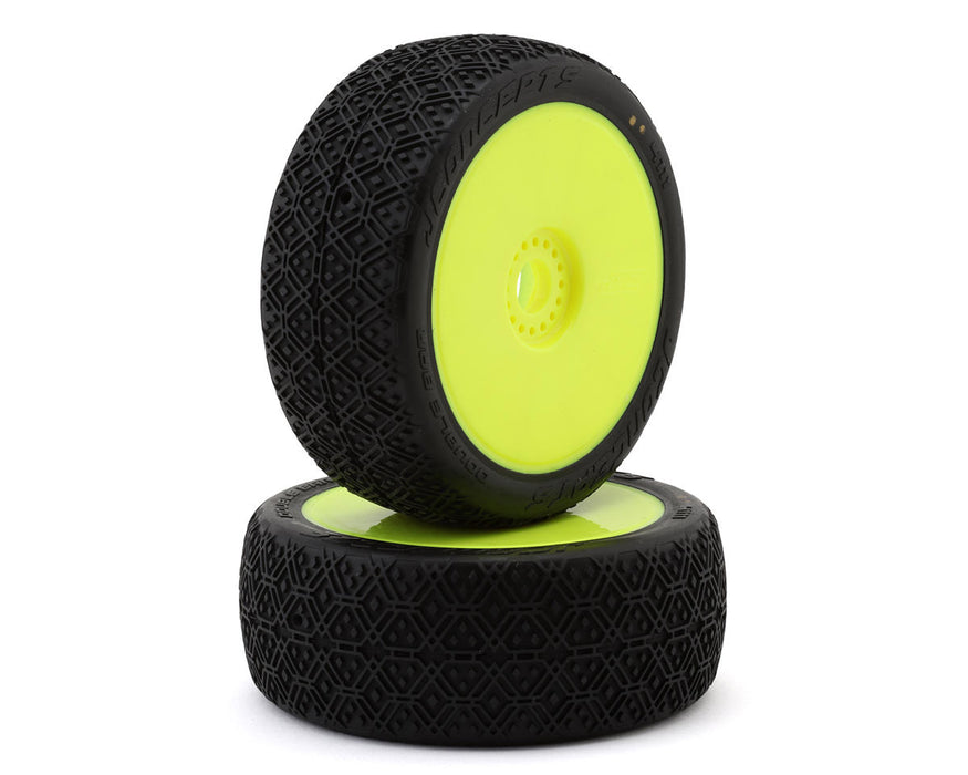 JConcepts Double Bar Pre-Mounted 1/8 Buggy Tires (2) (Yellow) (G2 - Medium)
