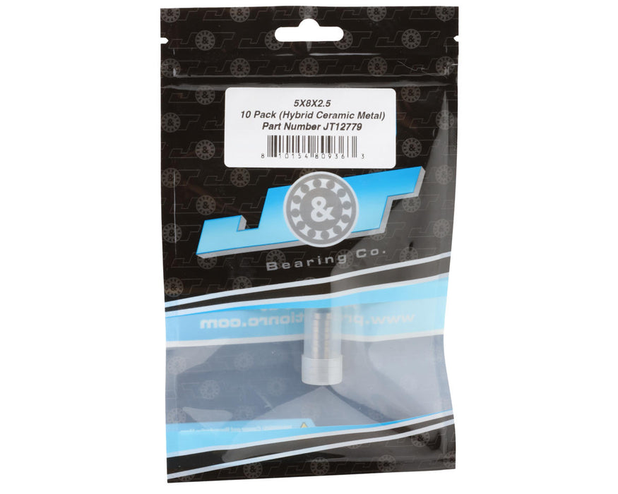 J&T Bearing Co. 5x8x2.5mm Hybrid Ceramic Ball Bearings (Metal-Shielded) (10)