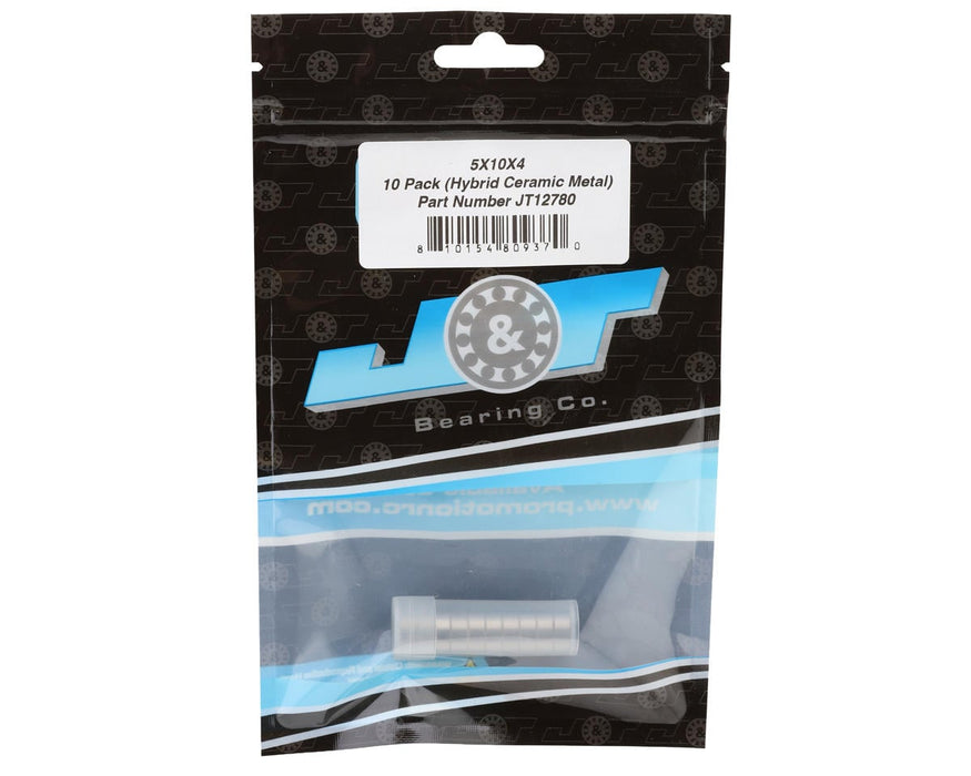 J&T Bearing Co. 5x10x4mm Hybrid Ceramic Ball Bearings (Metal-Shielded) (10)