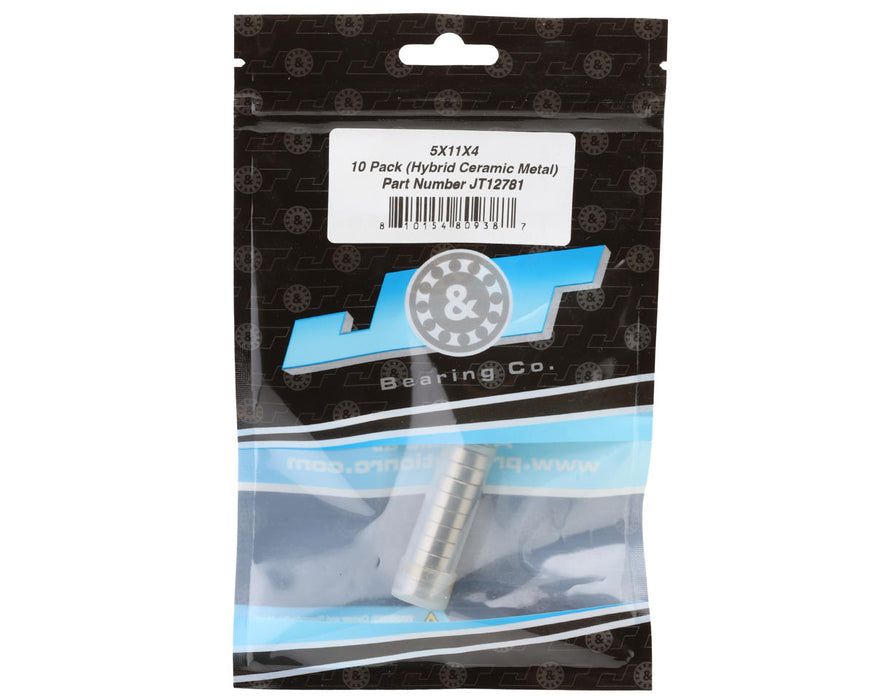 J&T Bearing Co. 5x11x4mm Hybrid Ceramic Ball Bearings (Metal-Shielded) (10)