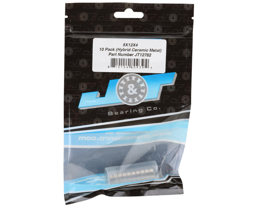 J&T Bearing Co. 5x12x4mm Hybrid Ceramic Ball Bearings (Metal-Shielded) (10)