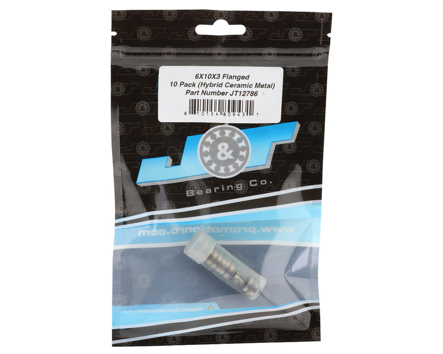 J&T Bearing Co. 6x10x3mm Hybrid Ceramic Flanged Ball Bearings (Metal-Shielded)