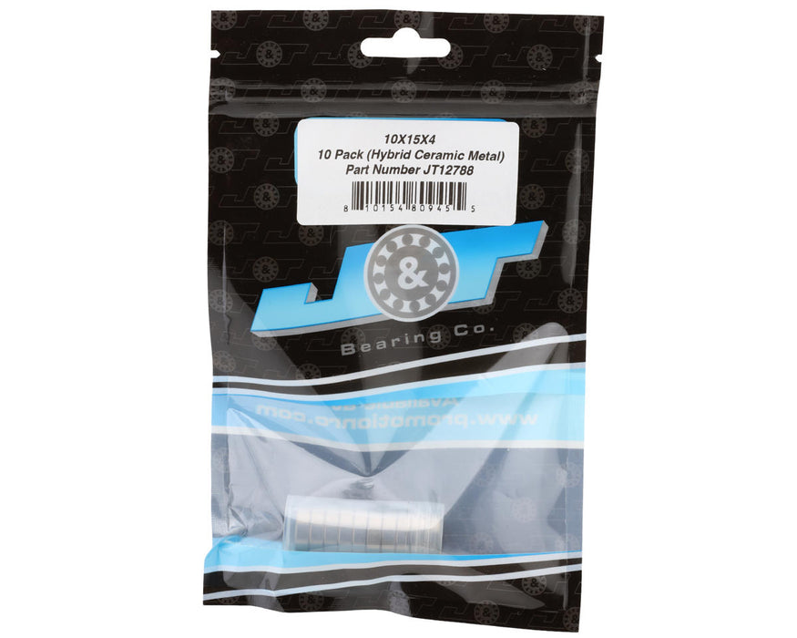 J&T Bearing Co. 10x15x4mm Hybrid Ceramic Ball Bearings (Metal-Shielded) (10)